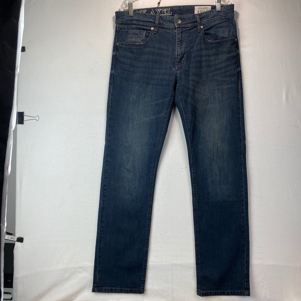 T.K. Axel Straight Leg Jeans Mens 32x34 Blue Denim Stretch Casual Pant